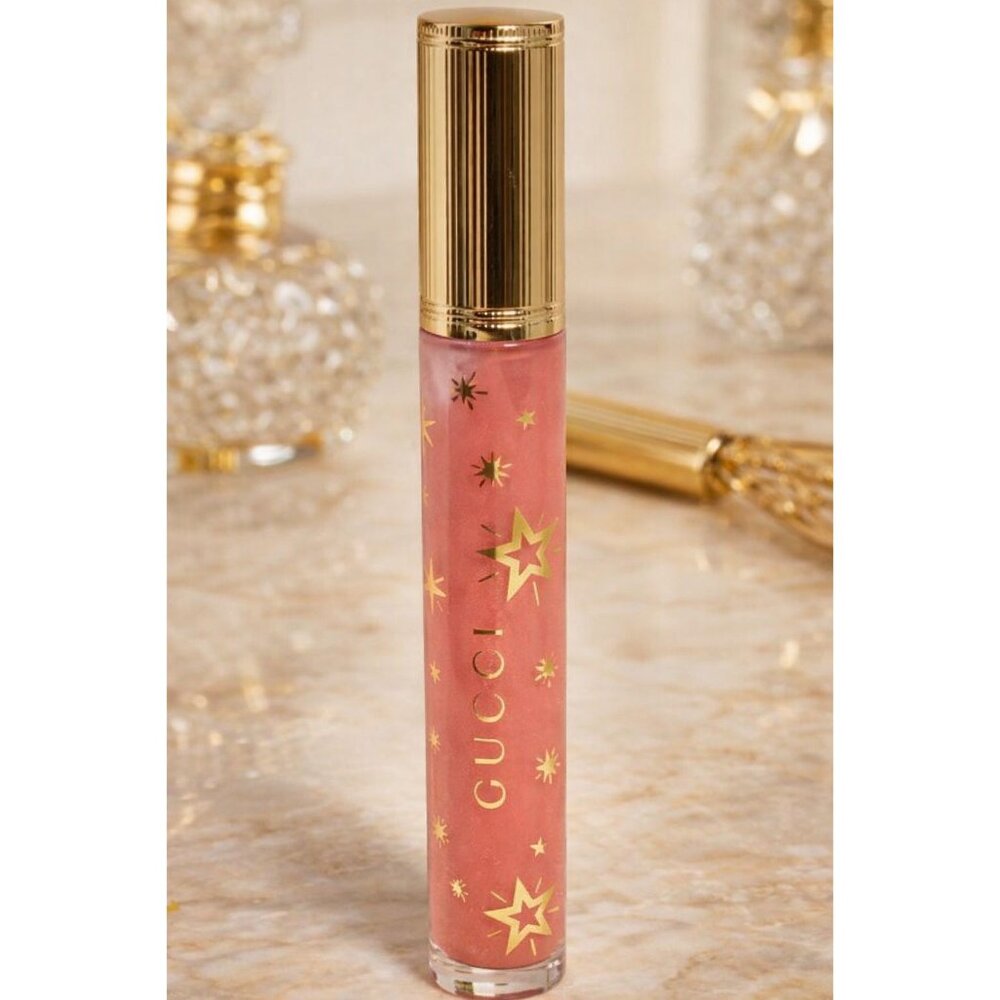 Gucci Lip Gloss Bertha Pink Shimmer Gold Star Luxury Designer 6.5mL .21FLOZ
